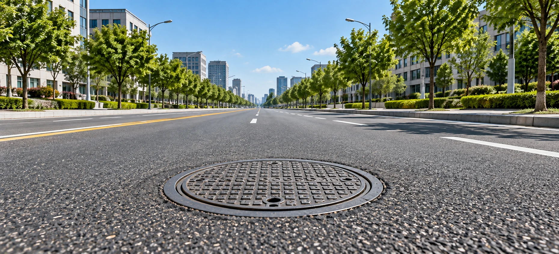 Manhole cover on a municipal road