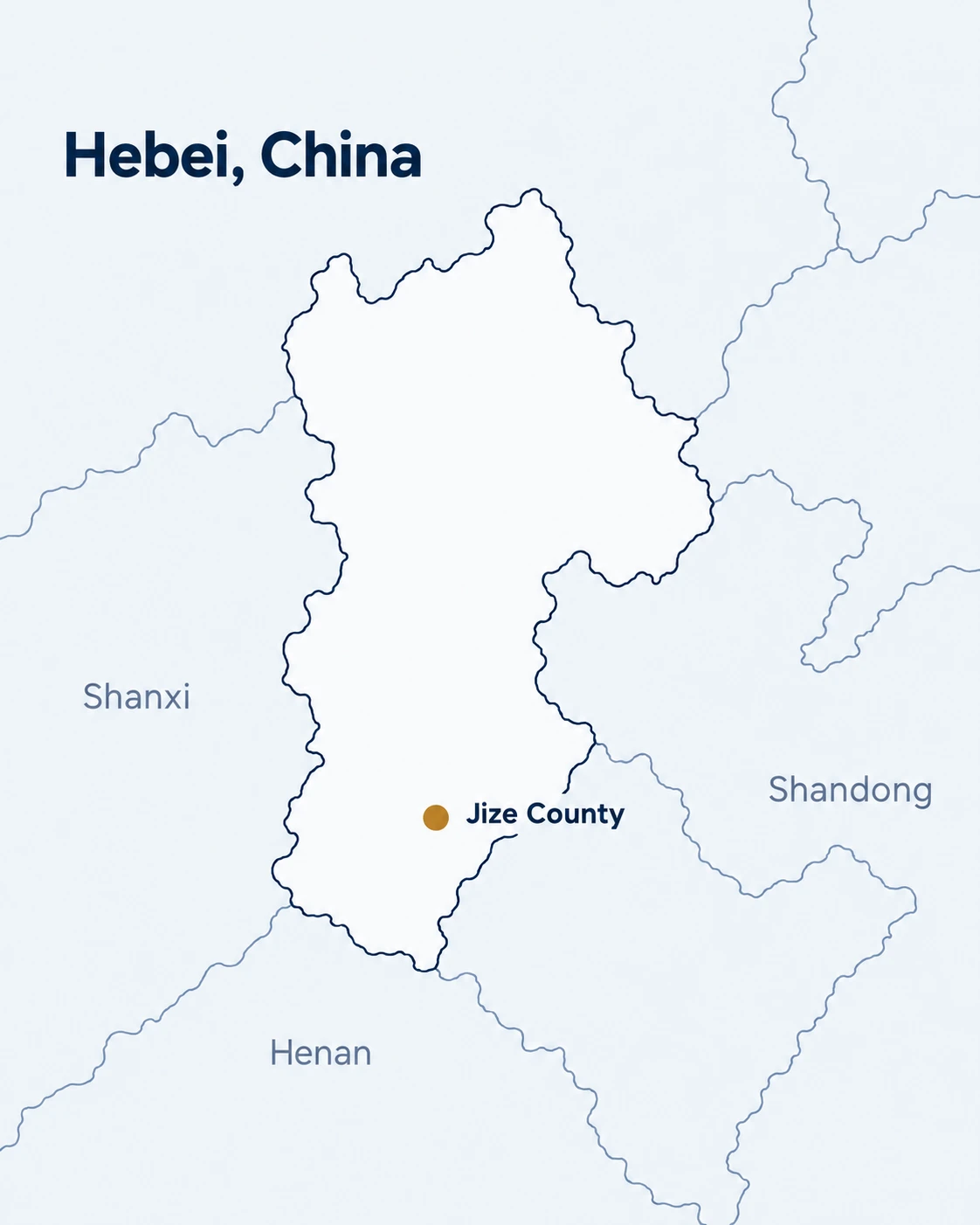 Map marking Jize County in Hebei, China